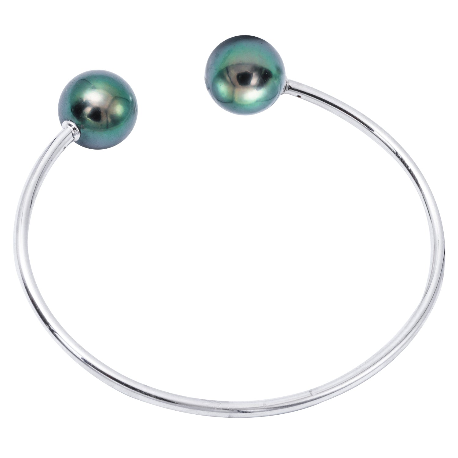 18K White Gold Tahitian Pearl Bangle Bracelet, 11-12mm