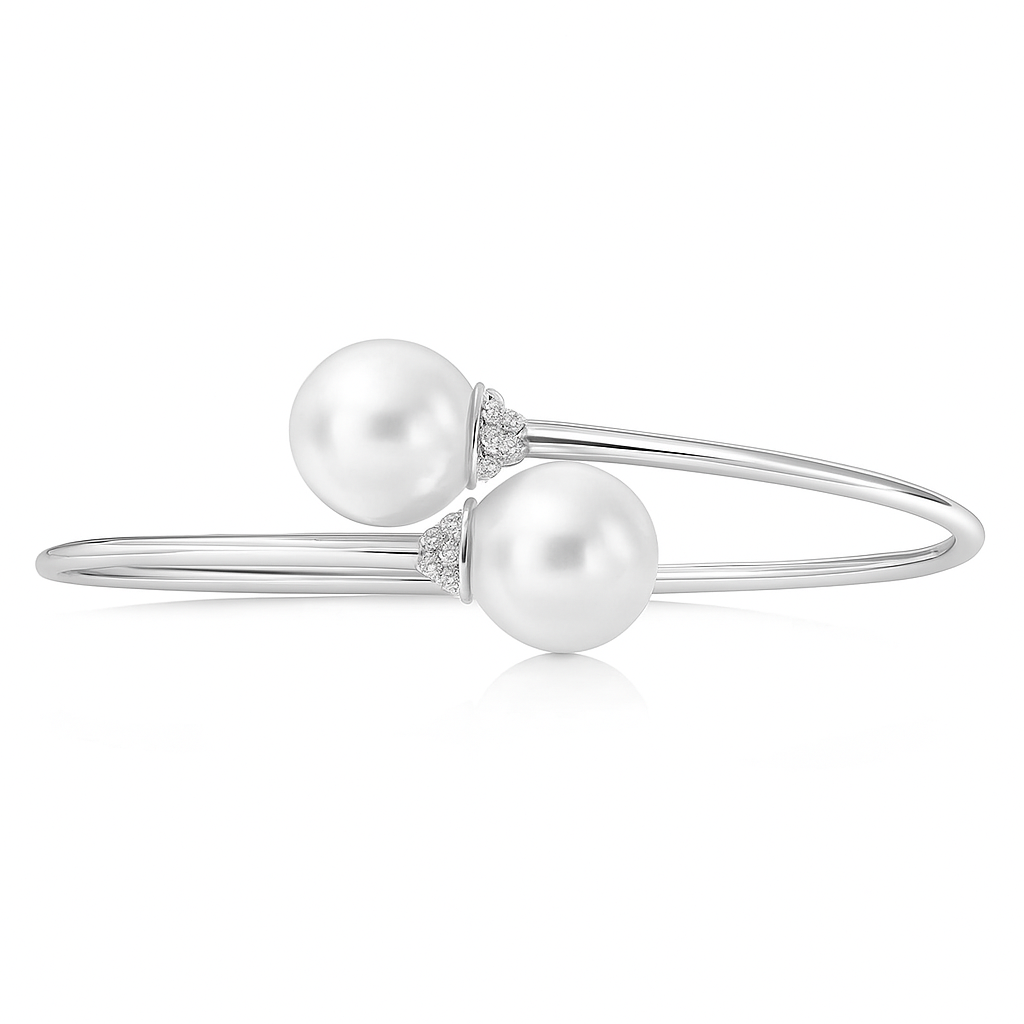 14K White Gold Freshwater Pearl Bracelet, 10-11mm, 0.2ct