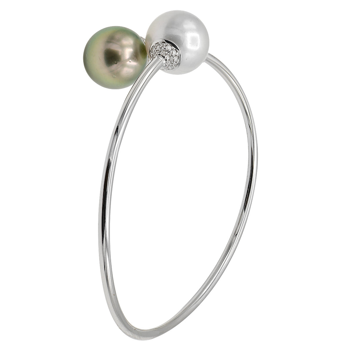 18K White Gold Tahitian Pearl Bracelet, 11-12mm, 0.2ct
