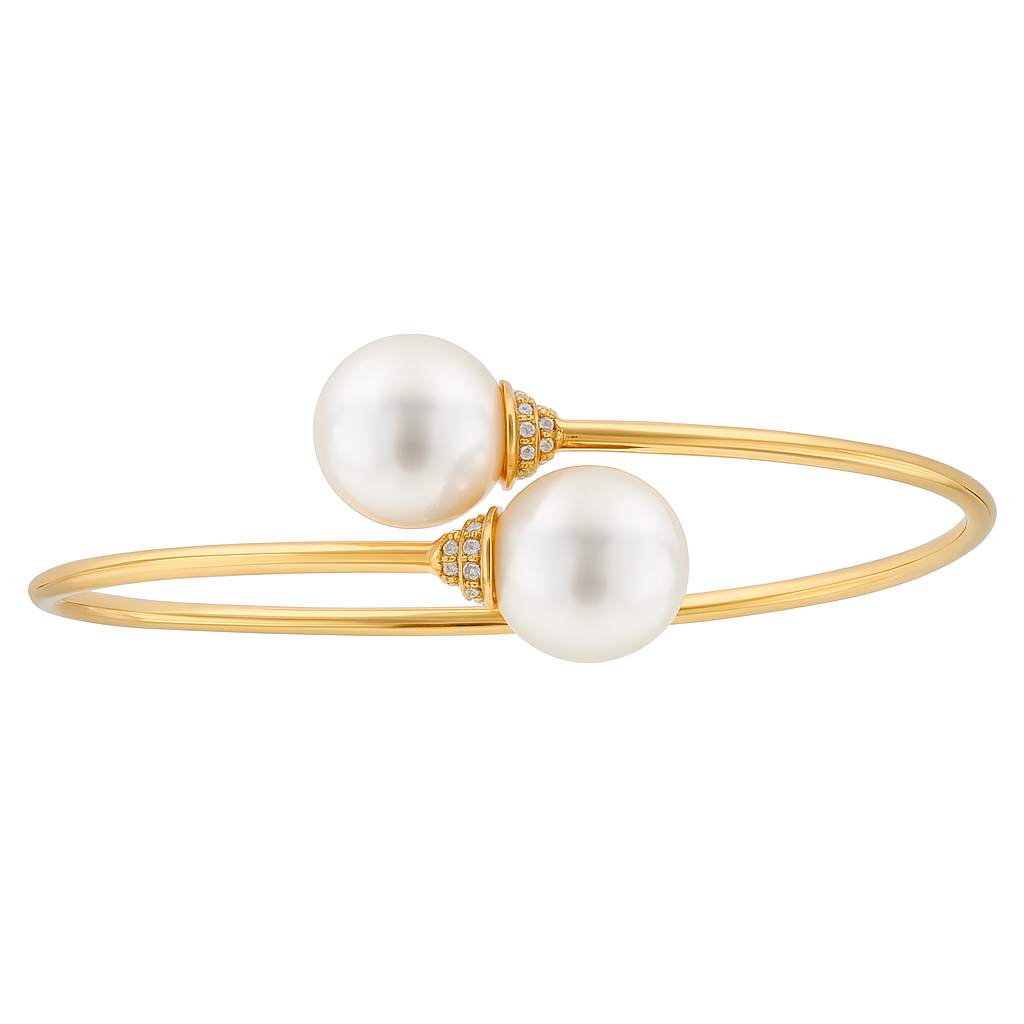 18K Rose Gold South Sea Pearl Diamond Bangle, 11-12mm, 0.2ct