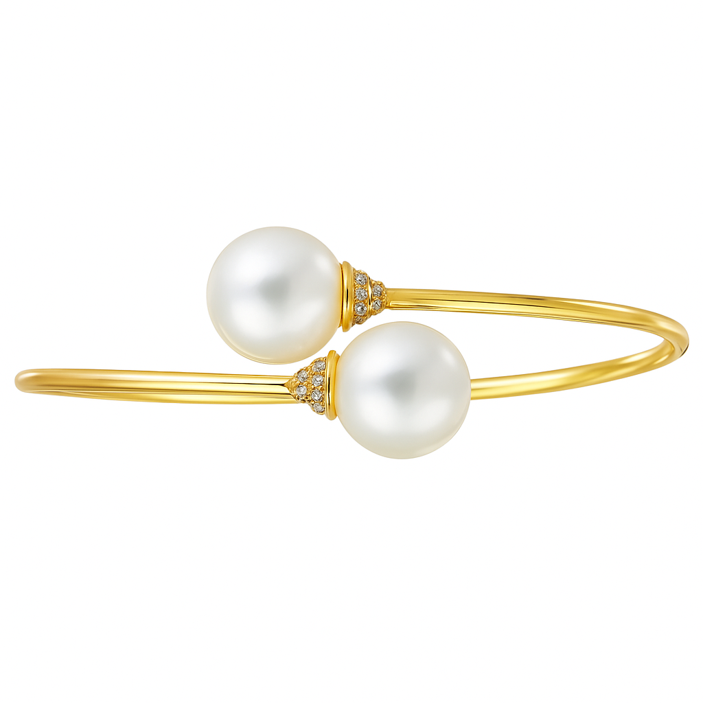 14K Yellow Gold Freshwater Pearl Bracelet, 10-11mm, 0.2ct