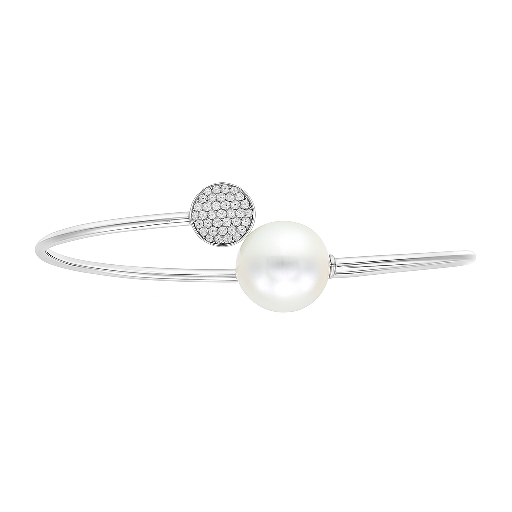 14K White Gold South Sea Pearl Bracelet, 11-12mm, 0.13ct