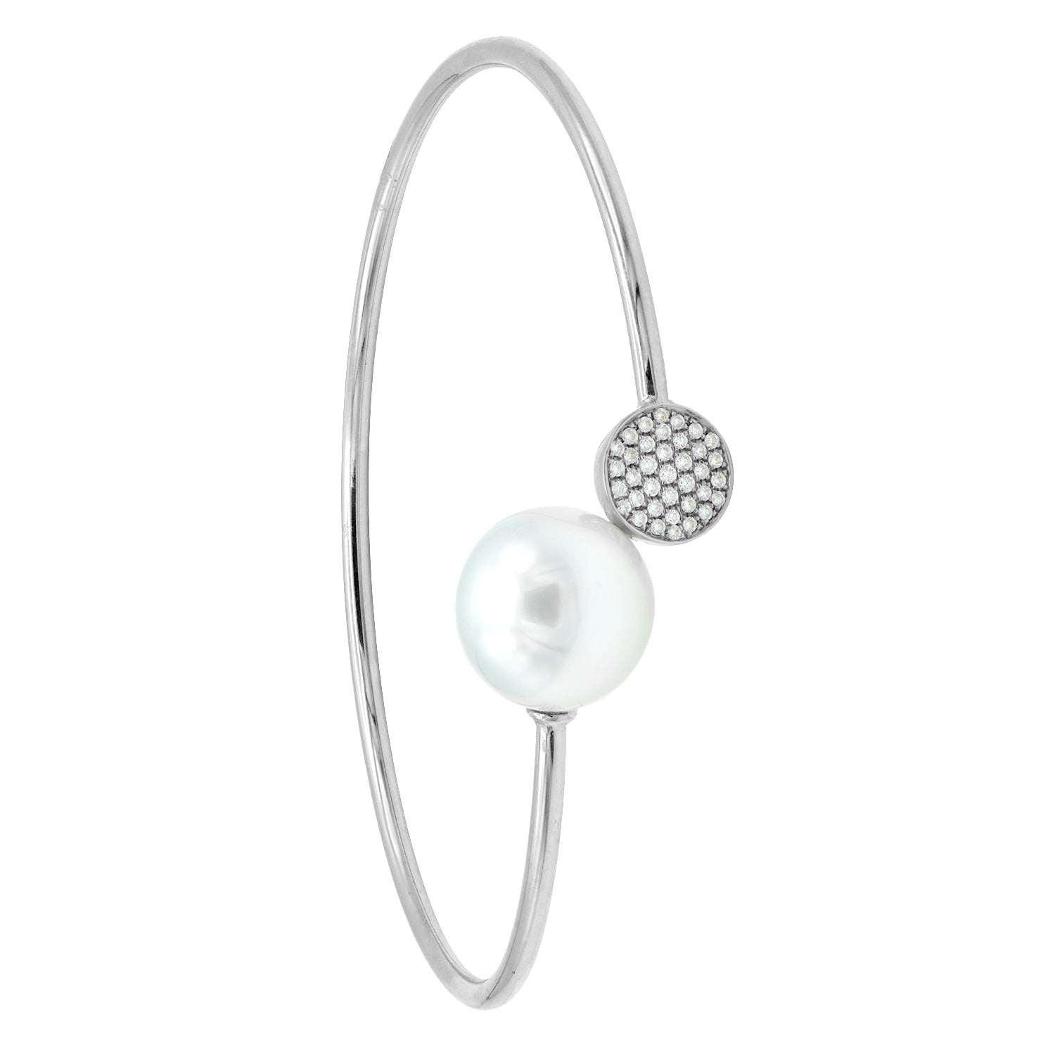 14K White Gold Tahitian Pearl Bracelet, 11-12mm, 0.13ct
