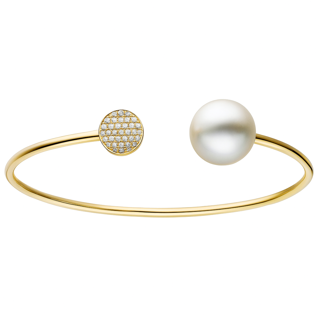 18K Yellow Gold South Sea Pearl Bracelet, 11-12mm, 0.13ct