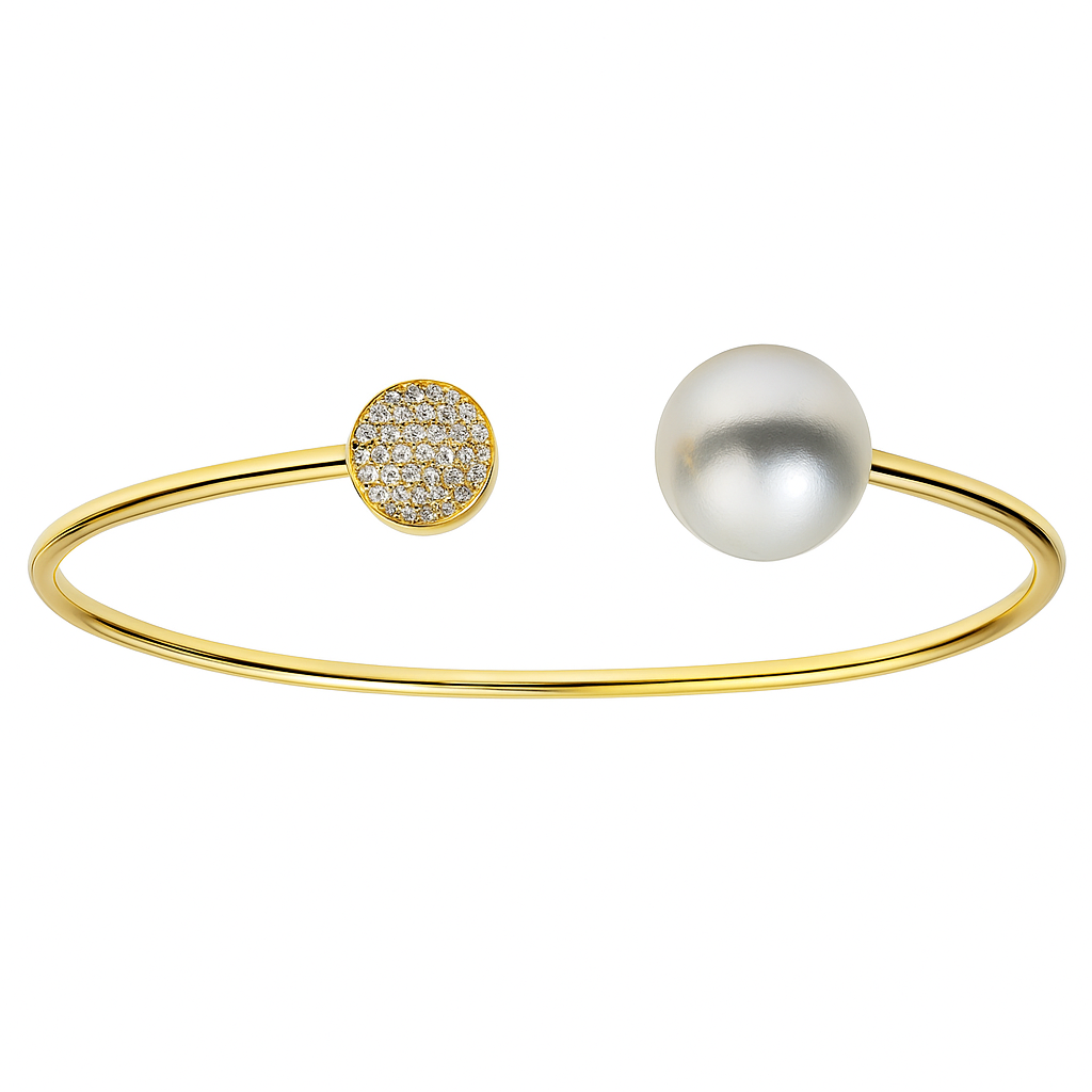 18K Yellow Gold South Sea Pearl Bracelet, 11-12mm, 0.13ct