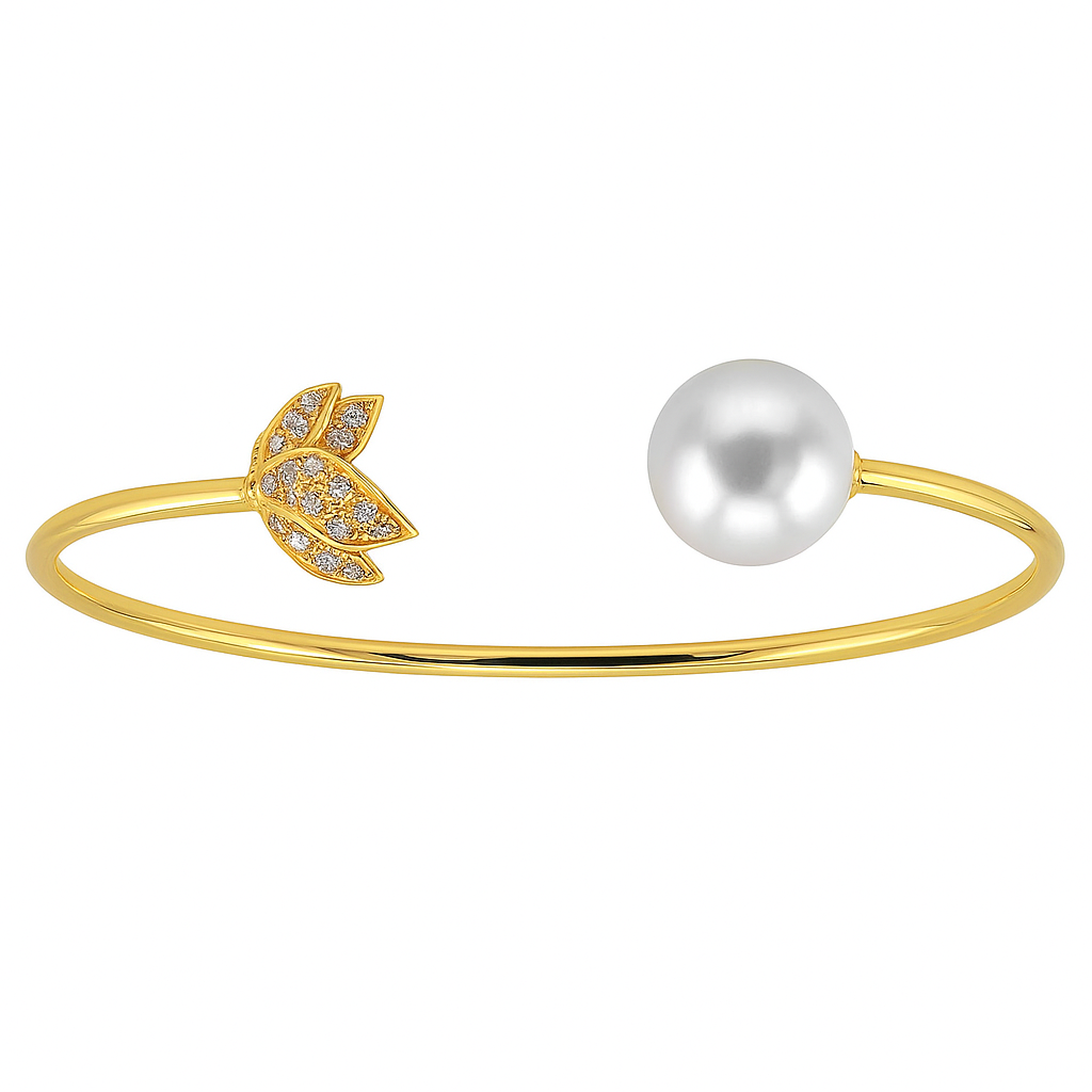 14K Yellow Gold South Sea Pearl Bracelet, 11-12mm, 0.22ct