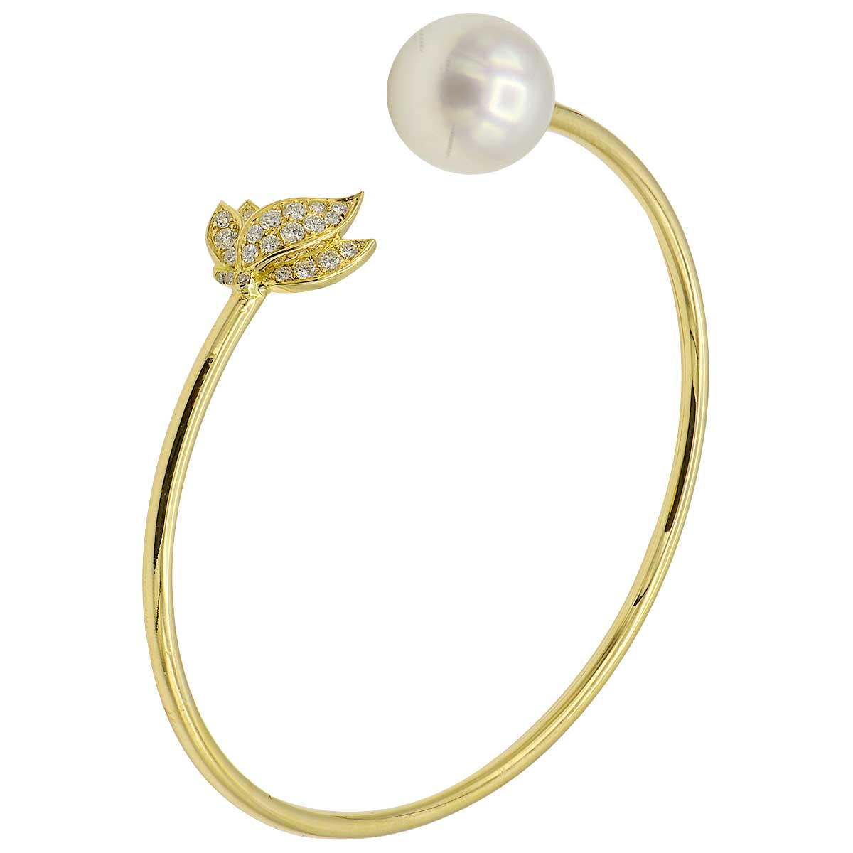 18K Yellow Gold White South Sea Pearl Bracelet, 11-12mm, 0.22ct