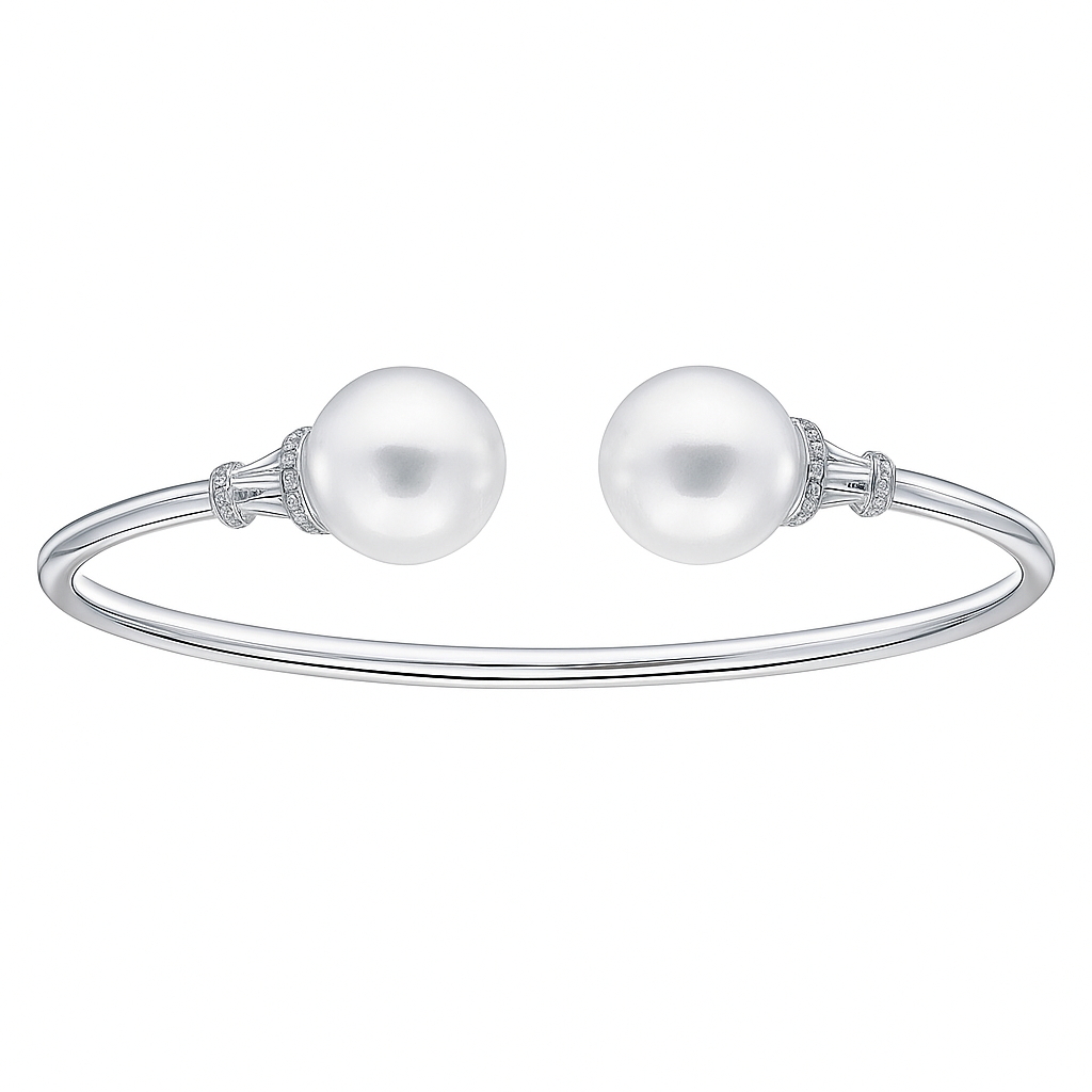18K White Gold South Sea Pearl Bracelet, 11-12mm, 0.17ct