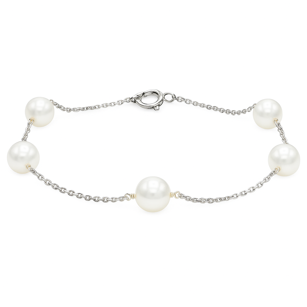 14K White Gold Cultured Pearl Bracelet, 6-6.50mm