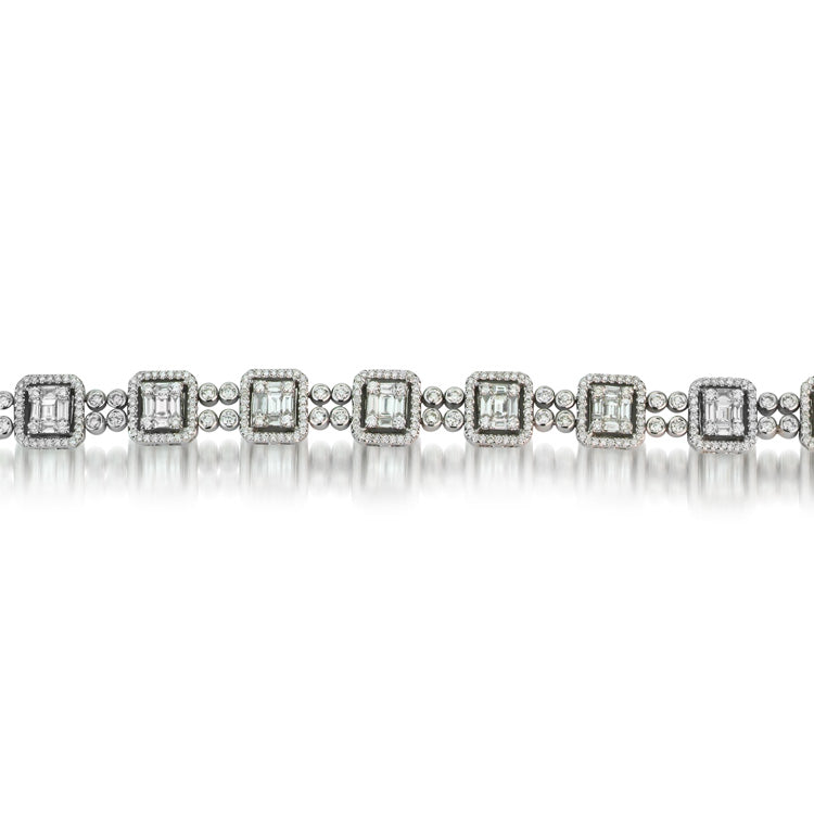 18K White Gold Diamond Bangle Bracelet, 3.28ct