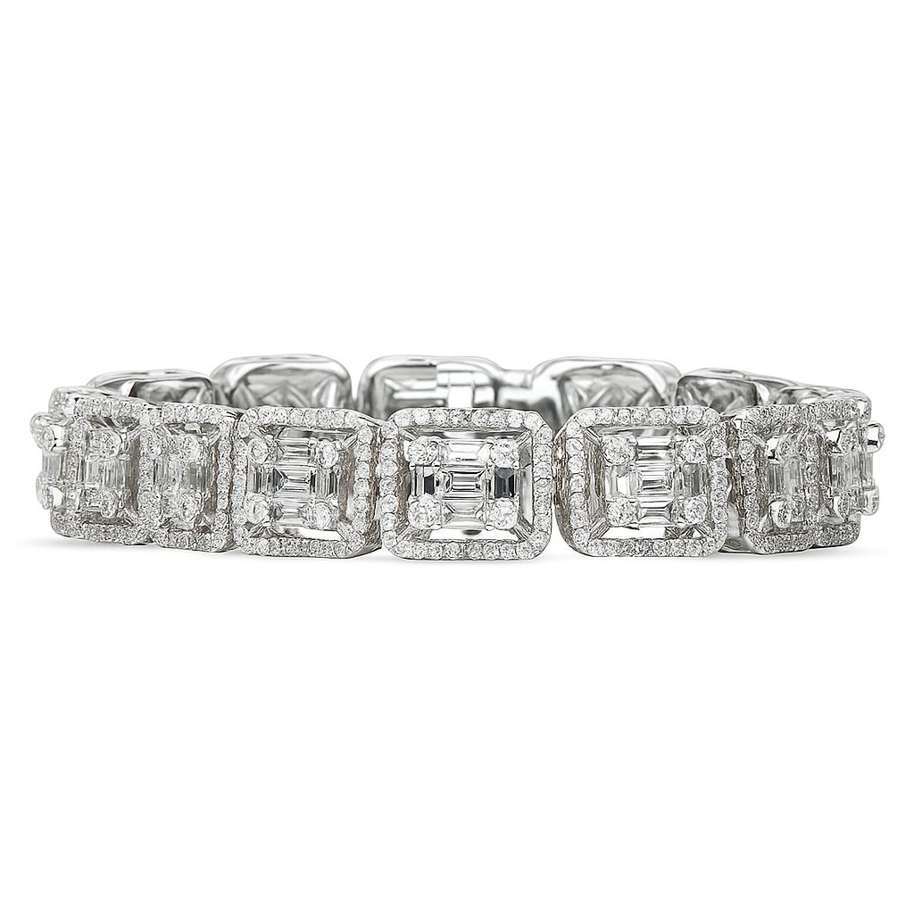 18K White Gold Baguette Illusion Bracelet, 4.11ct