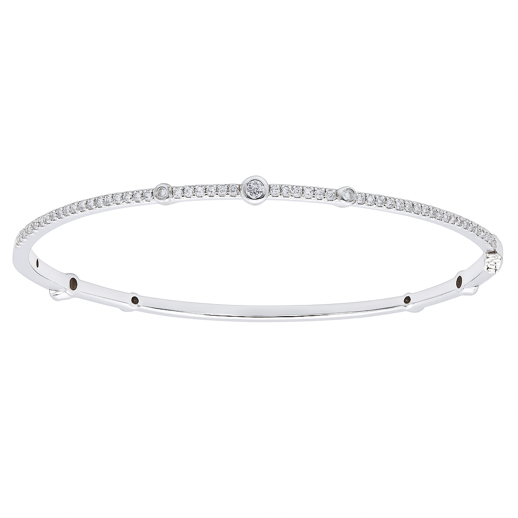 18K White Gold Diamond Bangle, 1.13ct