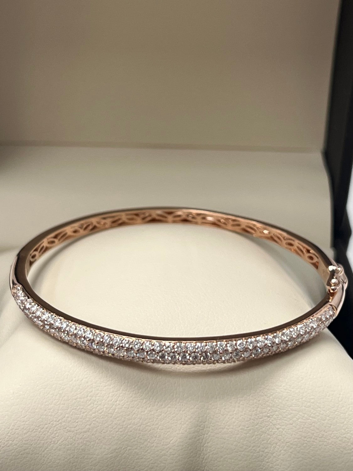 14K Rose Gold Three Row Diamond Bangle, 2.08ct