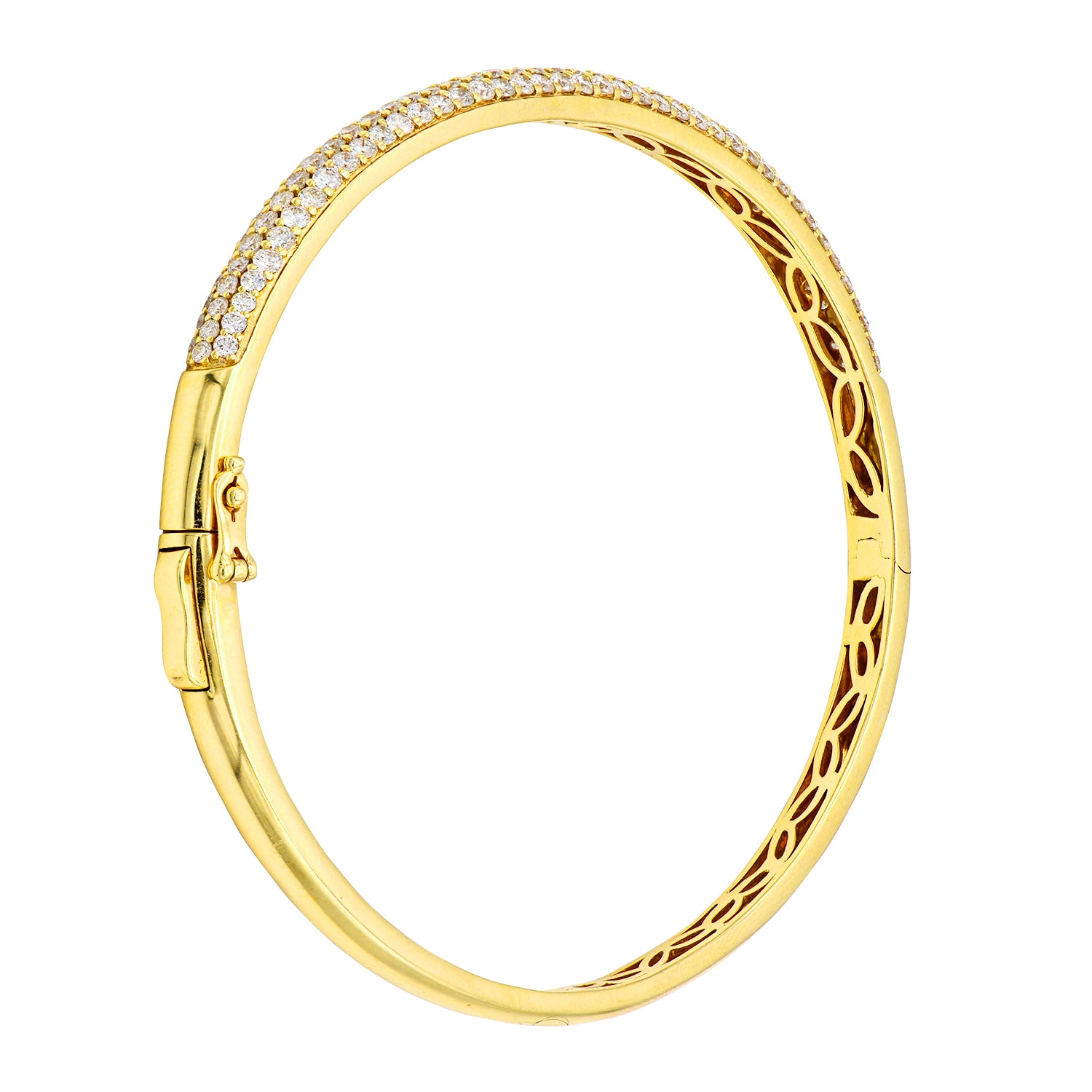 14K Yellow Gold Three Row Diamond Bangle, 2.08ct