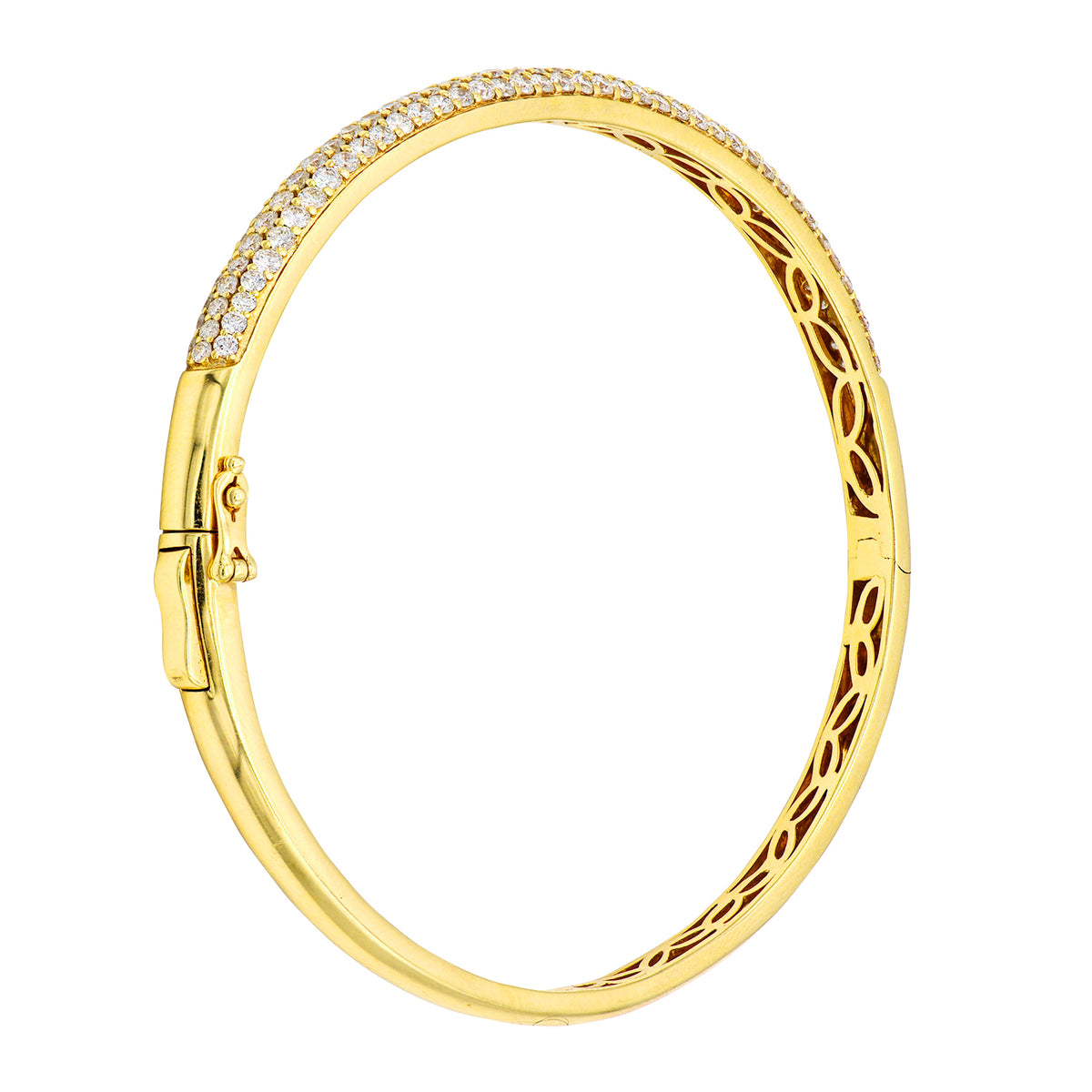 14K Yellow Gold Three Row Diamond Bangle, 2.08ct