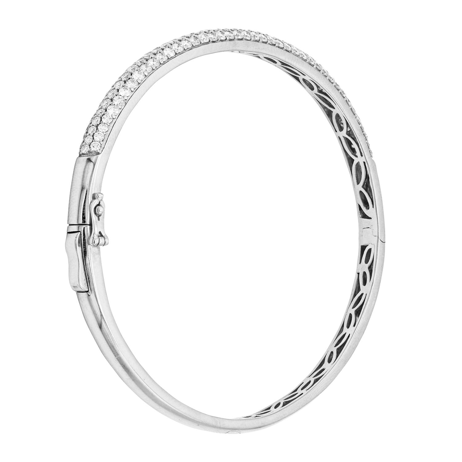 14K White Gold Three Row Diamond Bangle