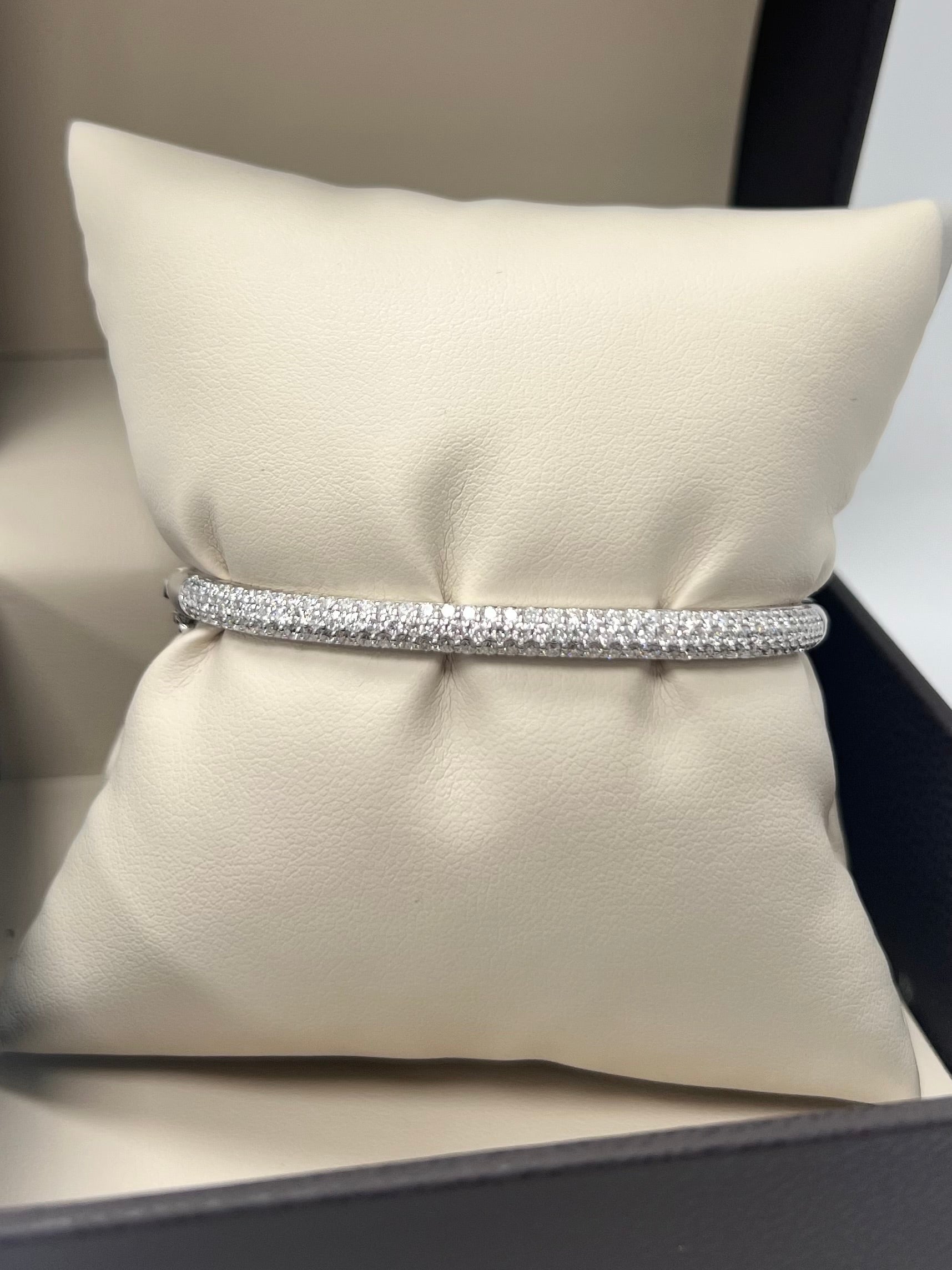 14K White Gold Three Row Diamond Bangle