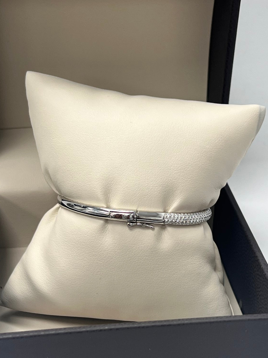 14K White Gold Three Row Diamond Bangle