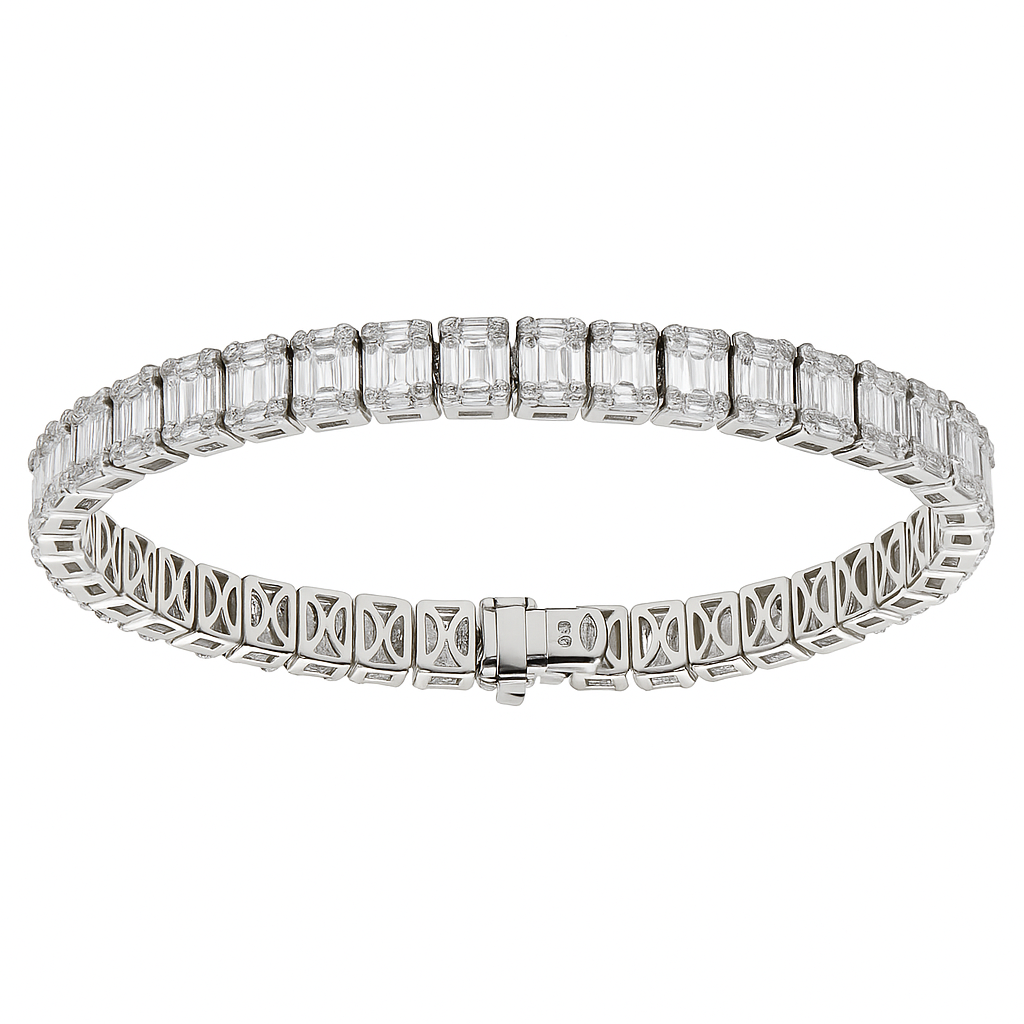 18K White Gold Baguette Illusion Bracelet, 6.41ct