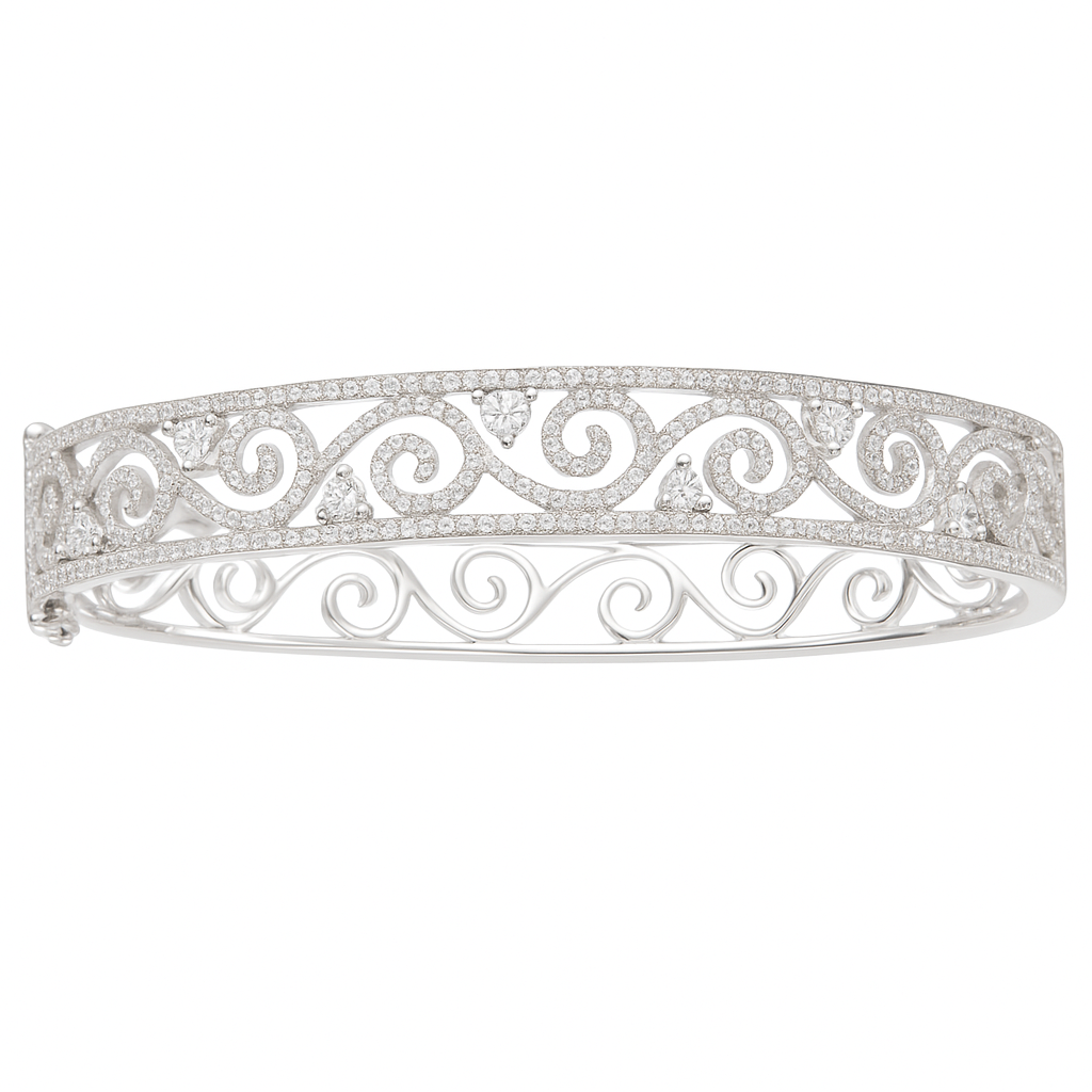 18K White Gold Diamond Bangle, 1.9ct