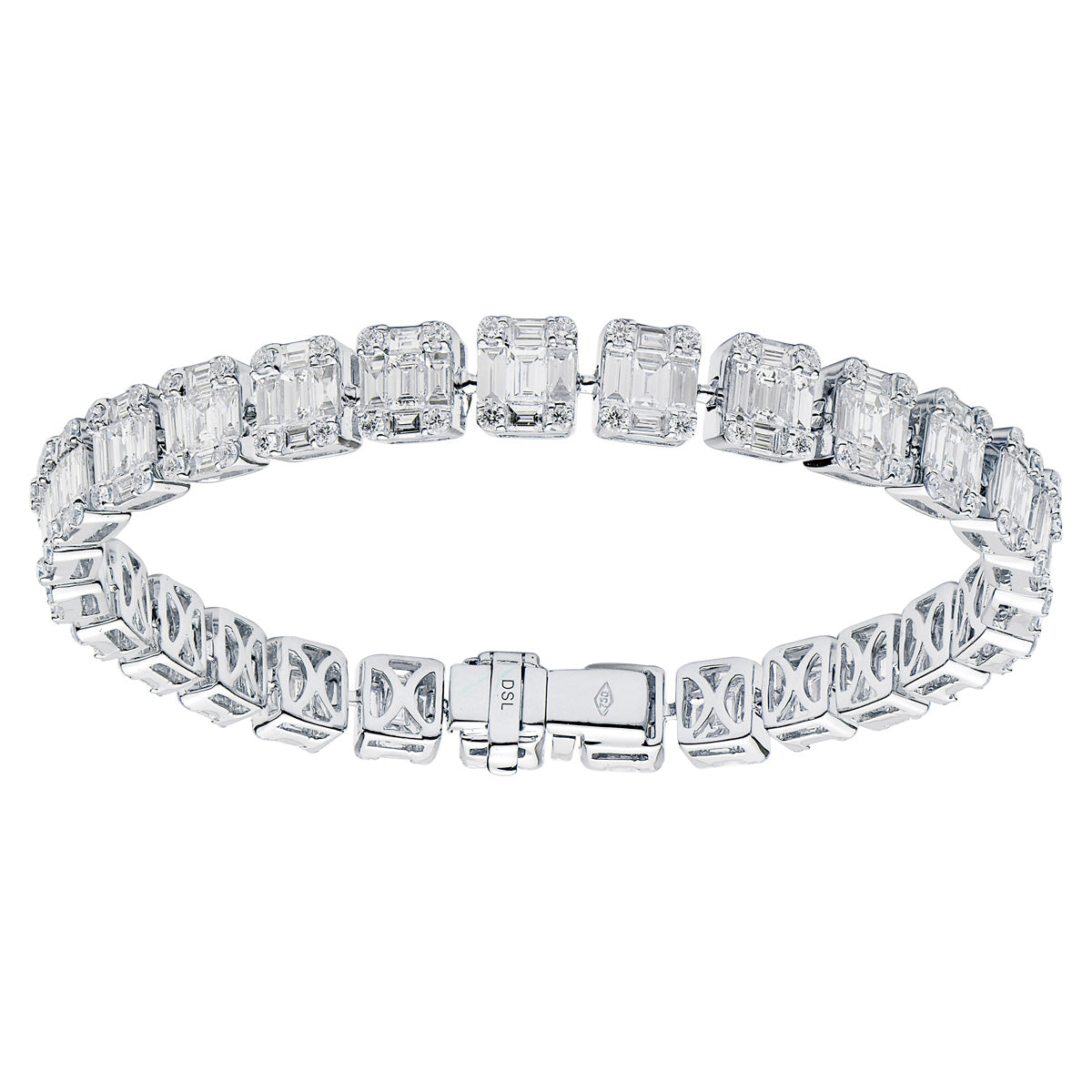 18K White Gold Baguette Illusion Bracelet, 6.41ct