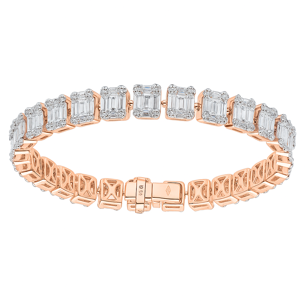 18K Rose Gold Baguette Illusion Bracelet, 8.09ct