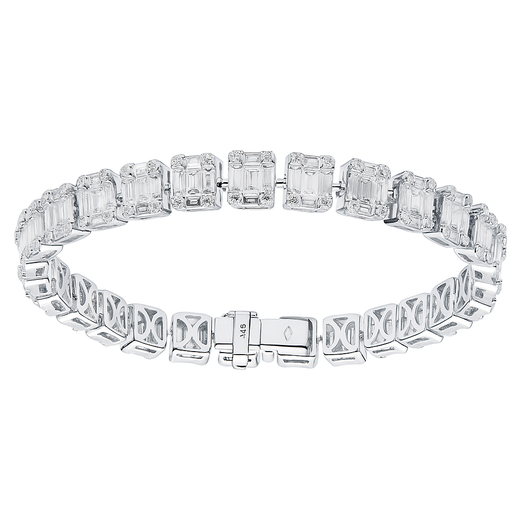 18K White Gold Baguette Illusion Bracelet, 6.41ct