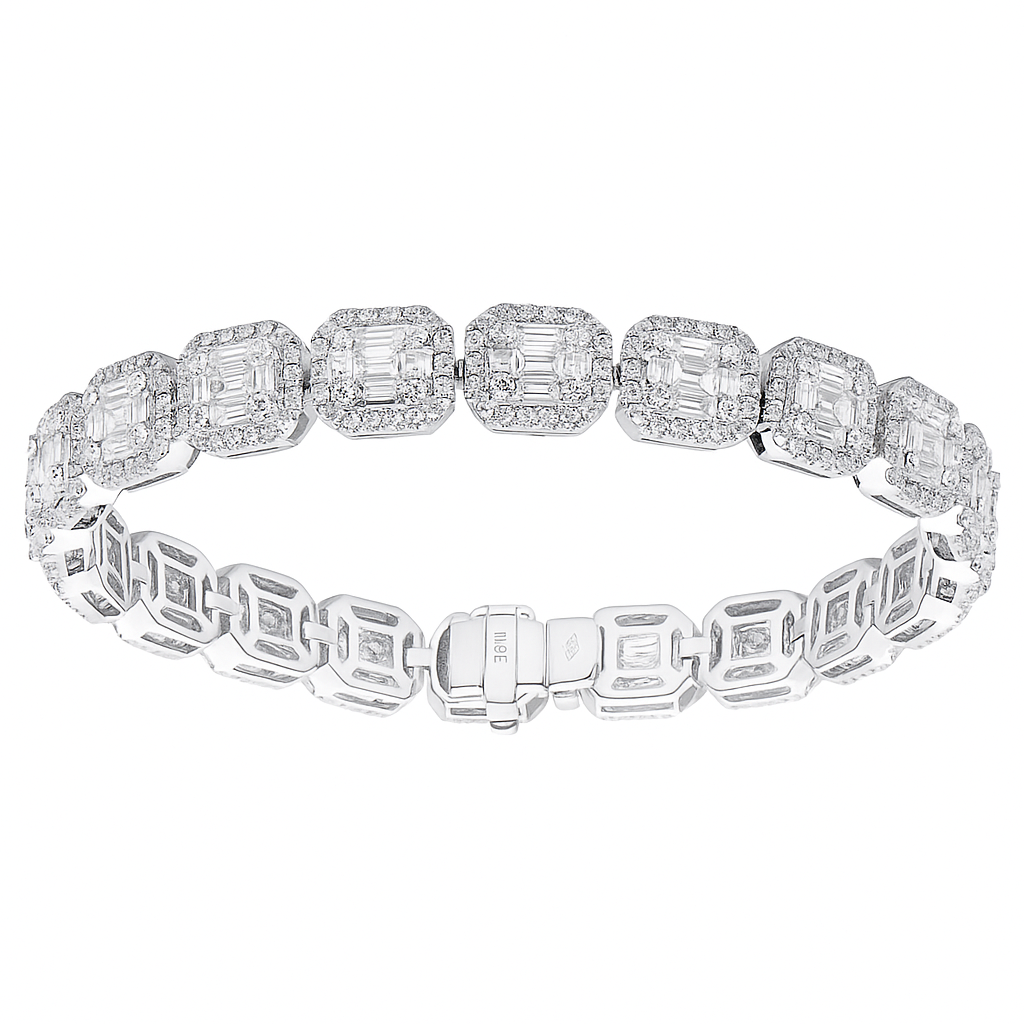 18K White Gold Baguette Illusion Bracelet, 7.98ct