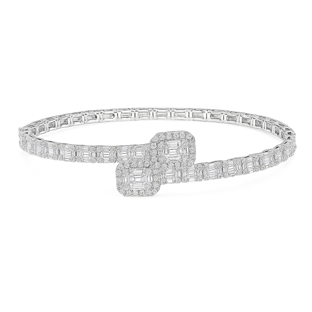 18K White Gold Diamond Bangle Bracelet, 3.28ct