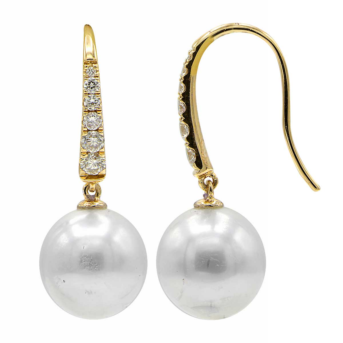 14K Yellow Gold Freshwater Pearl Earrings, 10-11mm, 0.29ct