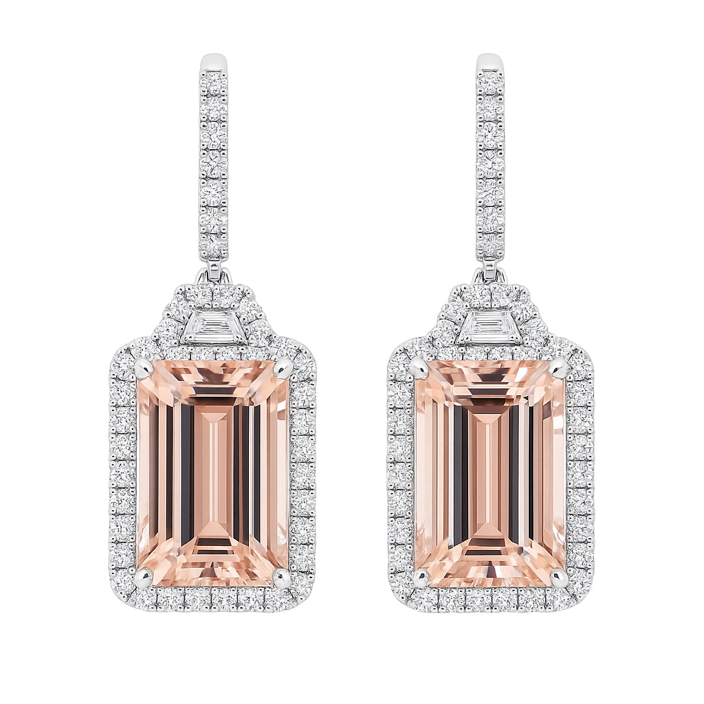 CE055720-M - Earrings 18KW/9.0G 2MORG-16.05CT 2TRAP-0.37CT 86RD-1.04CT