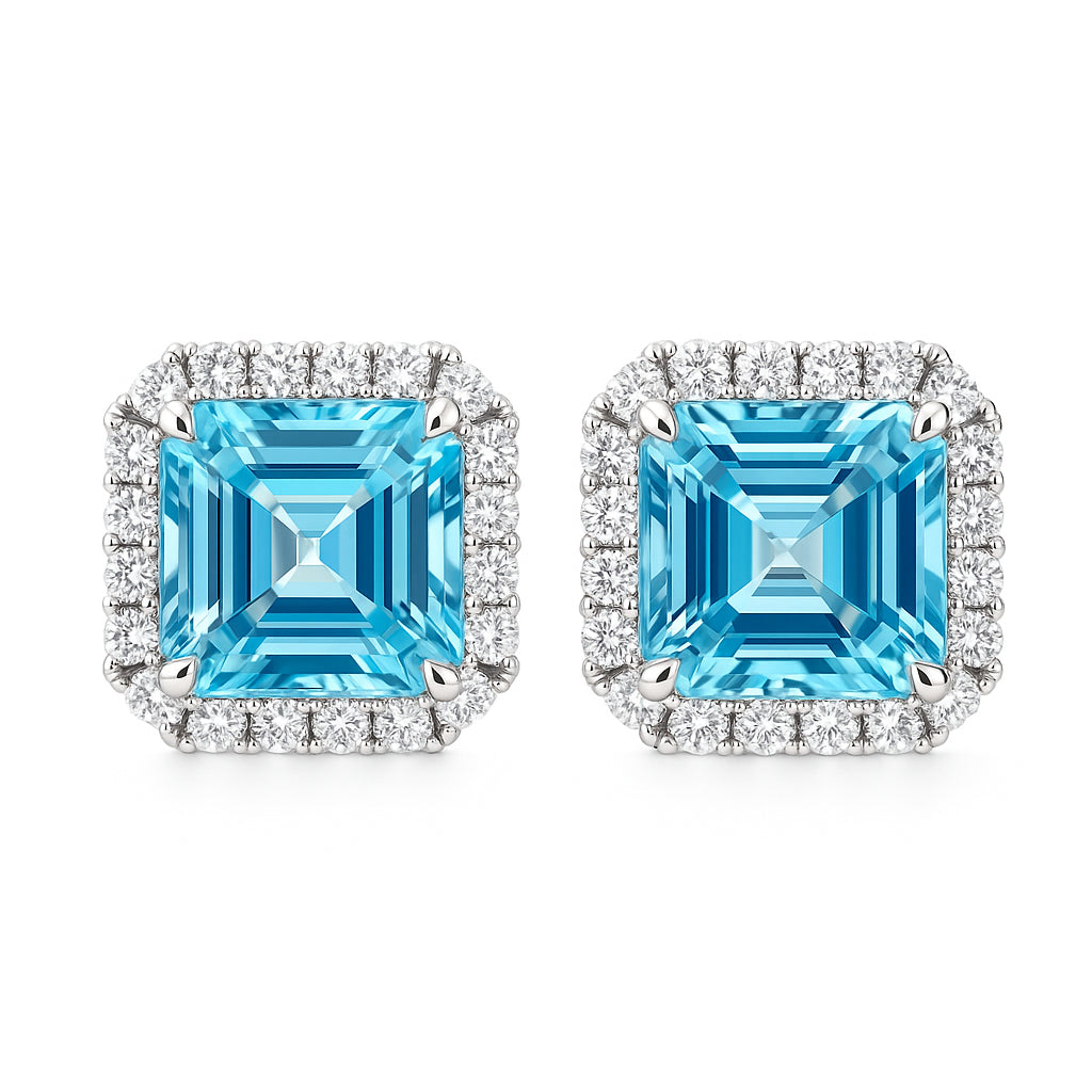 CE055860-AQ - Earrings 18KW/6.5G 2AQUA-8.77CT 48RD-0.79CT