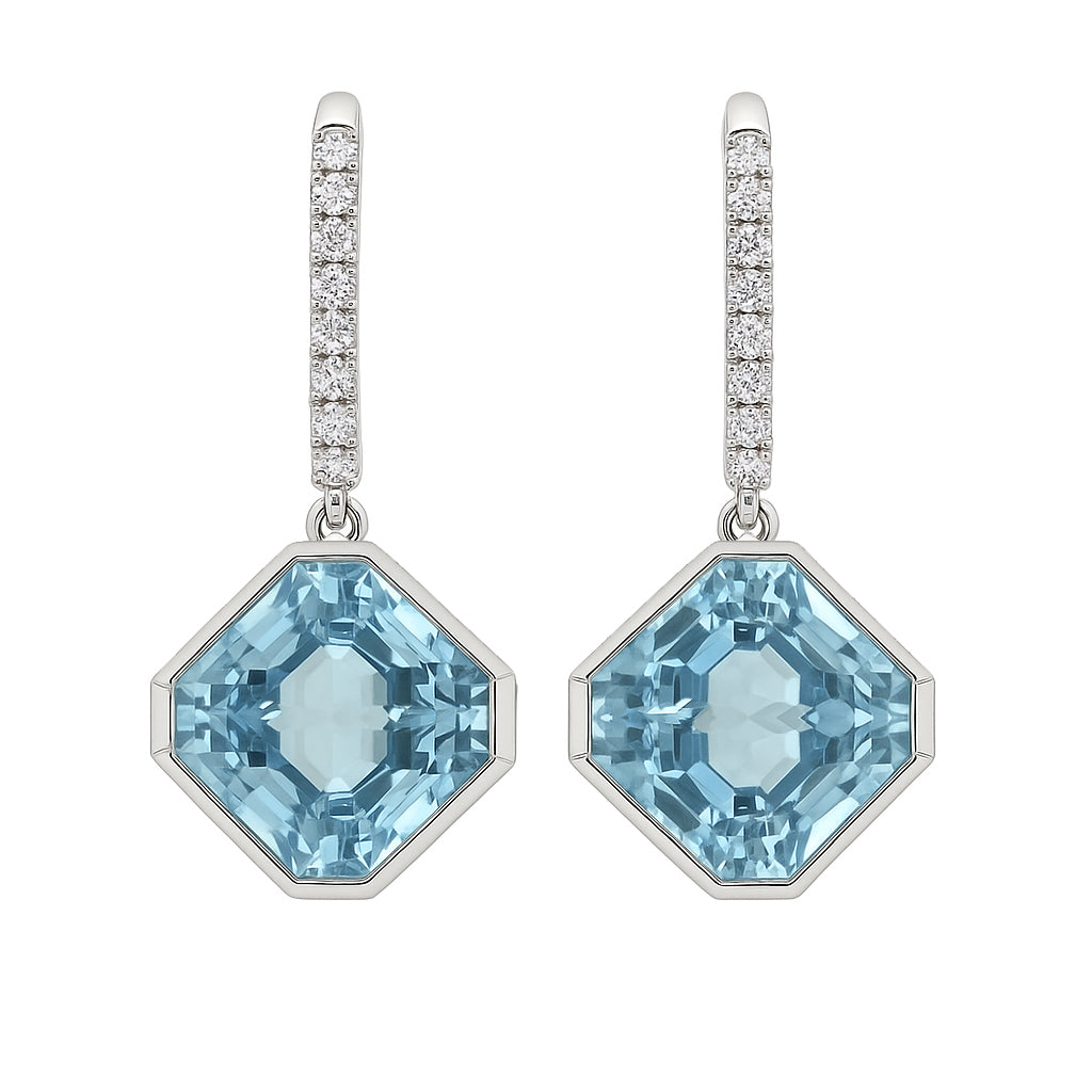 CE055891-AQ - Earrings 18KW/7.4G 2AQUA-15.08CT 14RD-0.22CT