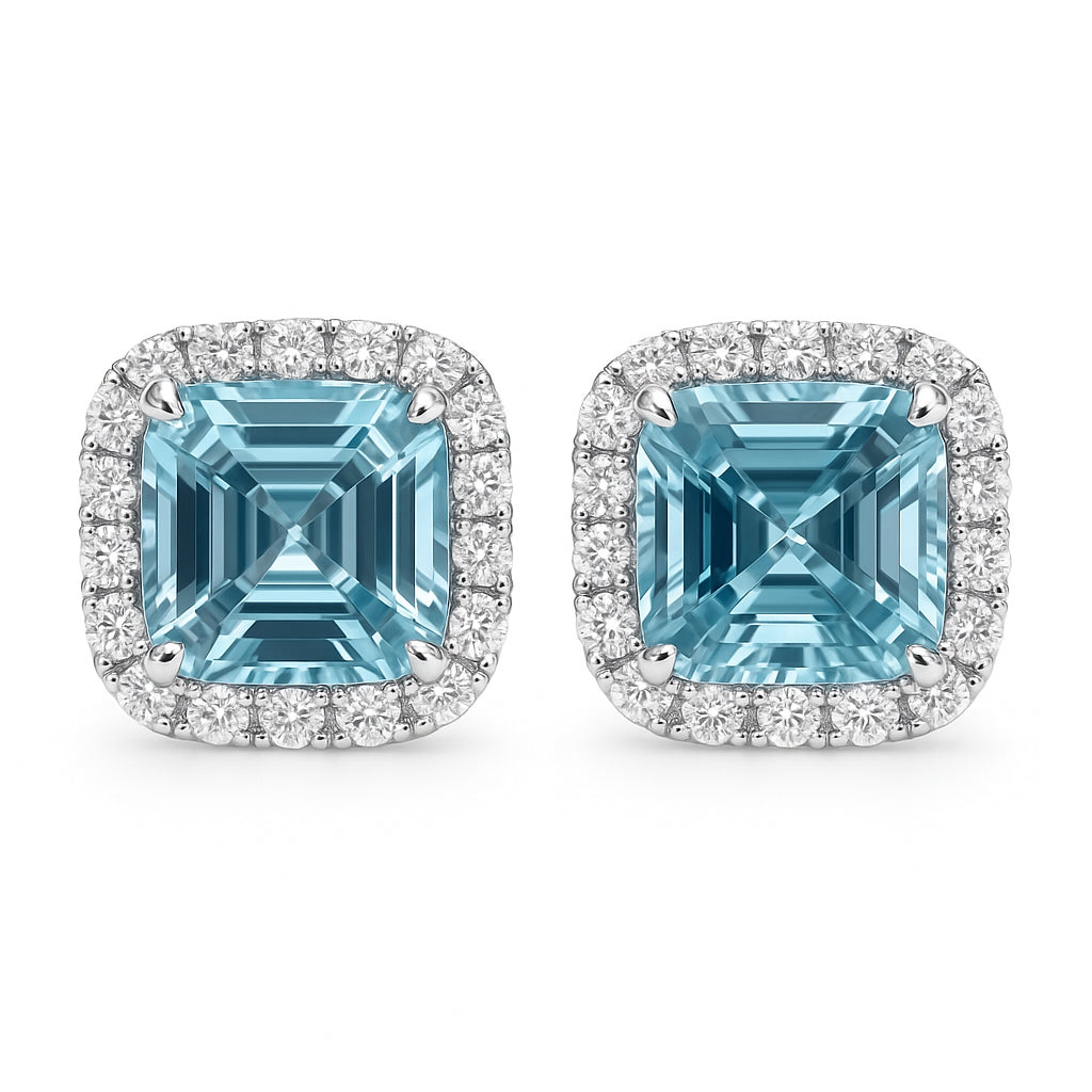 CE056564-AQ - Earrings 18KW/3.1G 2AQUA-4.30CT 40RD-0.64CT