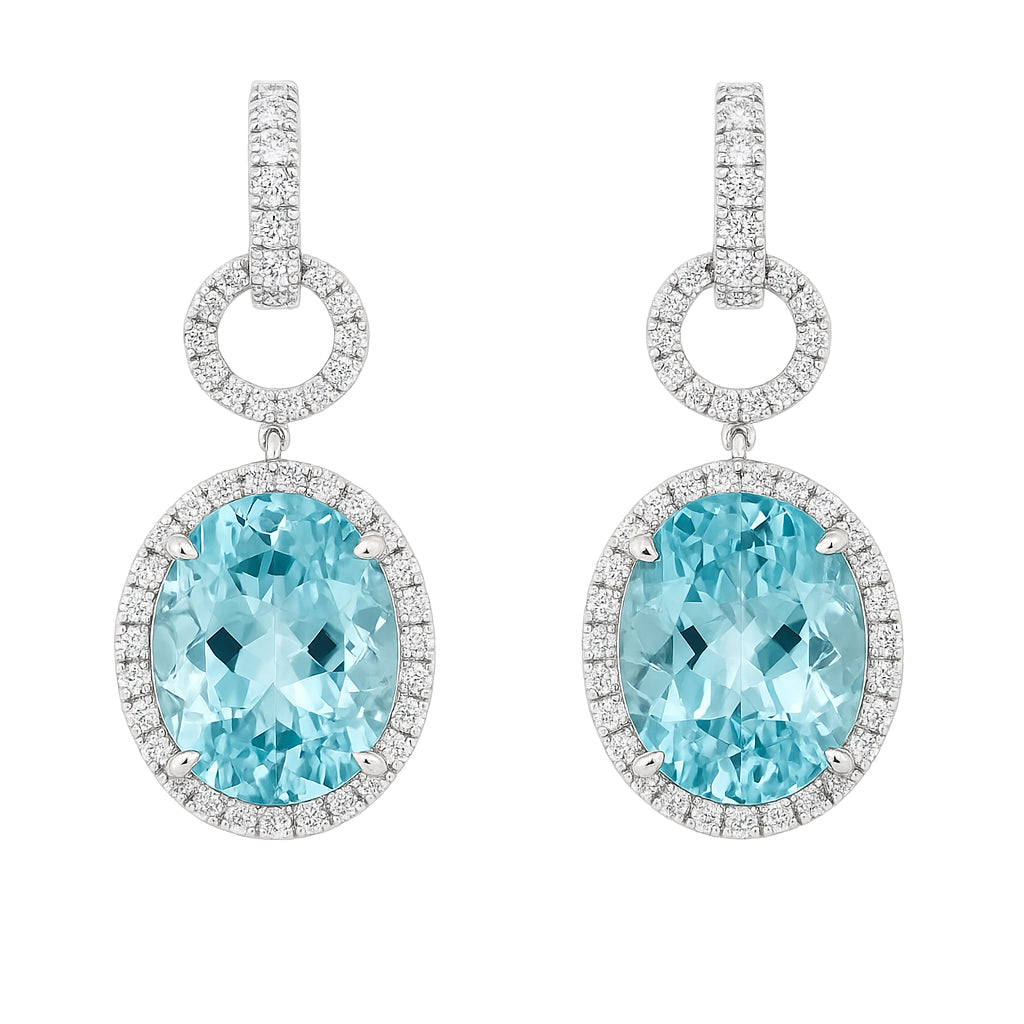 CE056565-AQ - Earrings 18KW/9.0G 2AQUA-12.89CT 96RD-1.23CT