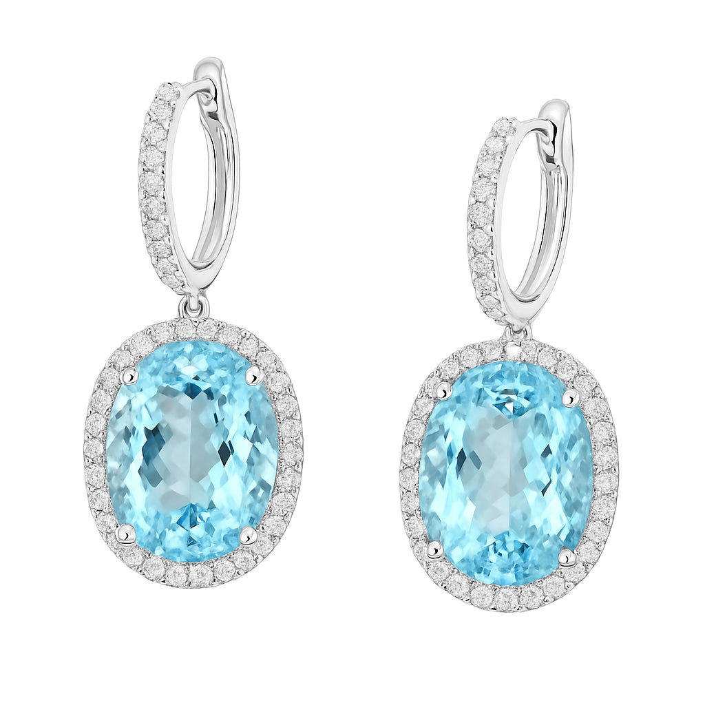 CE056588-AQ - Earrings 18KW/8.3G 2AQUA-11.93CT 72RD-1.07CT