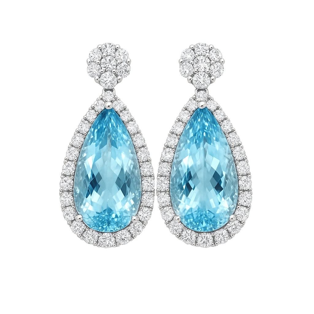 CE056605-AQ - Earrings 18KW/6.7G 2AQUA-10.90CT 32RD-0.86CT 36RD-0.43CT