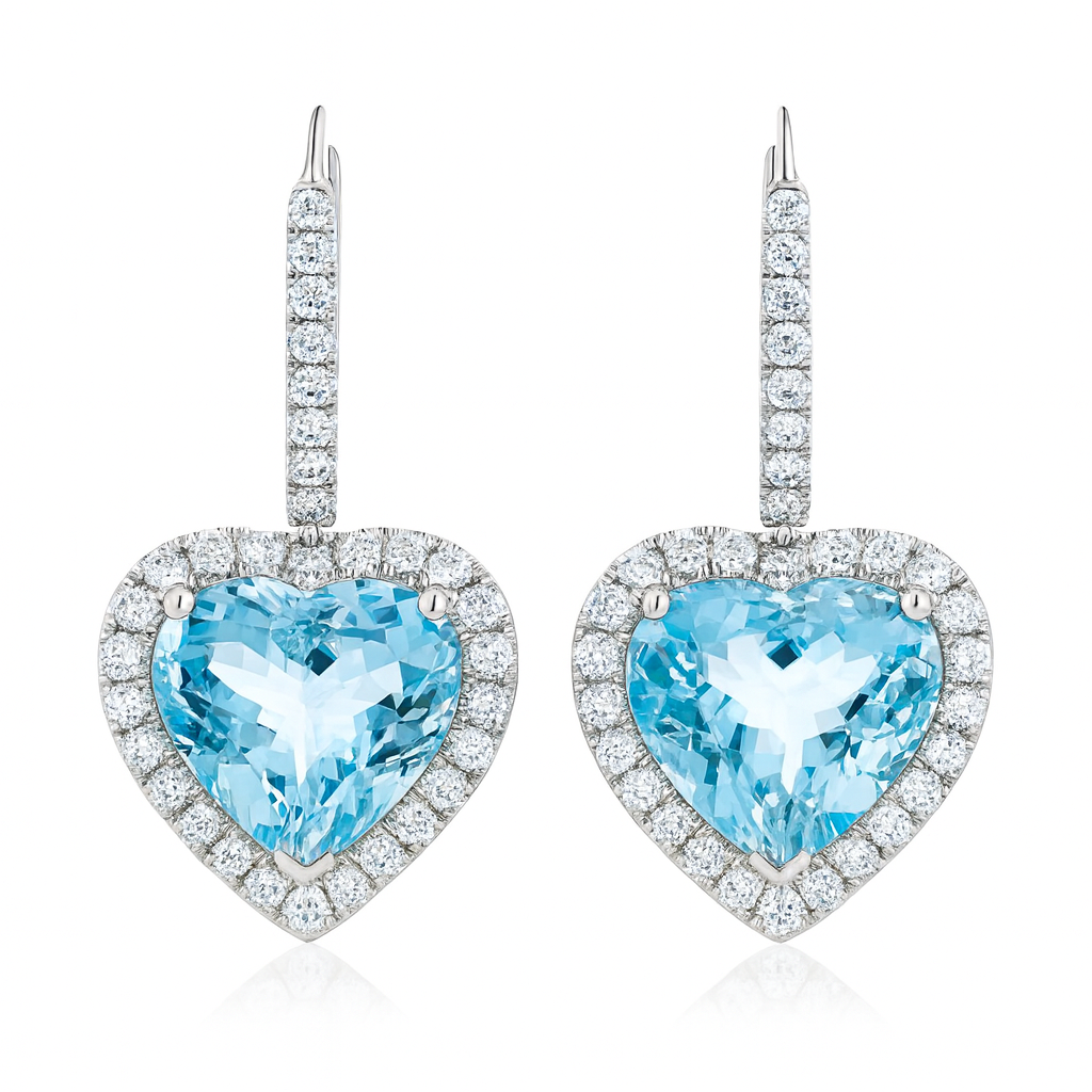 Handmade 18K White Gold Aquamarine Earrings, 9.75ct
