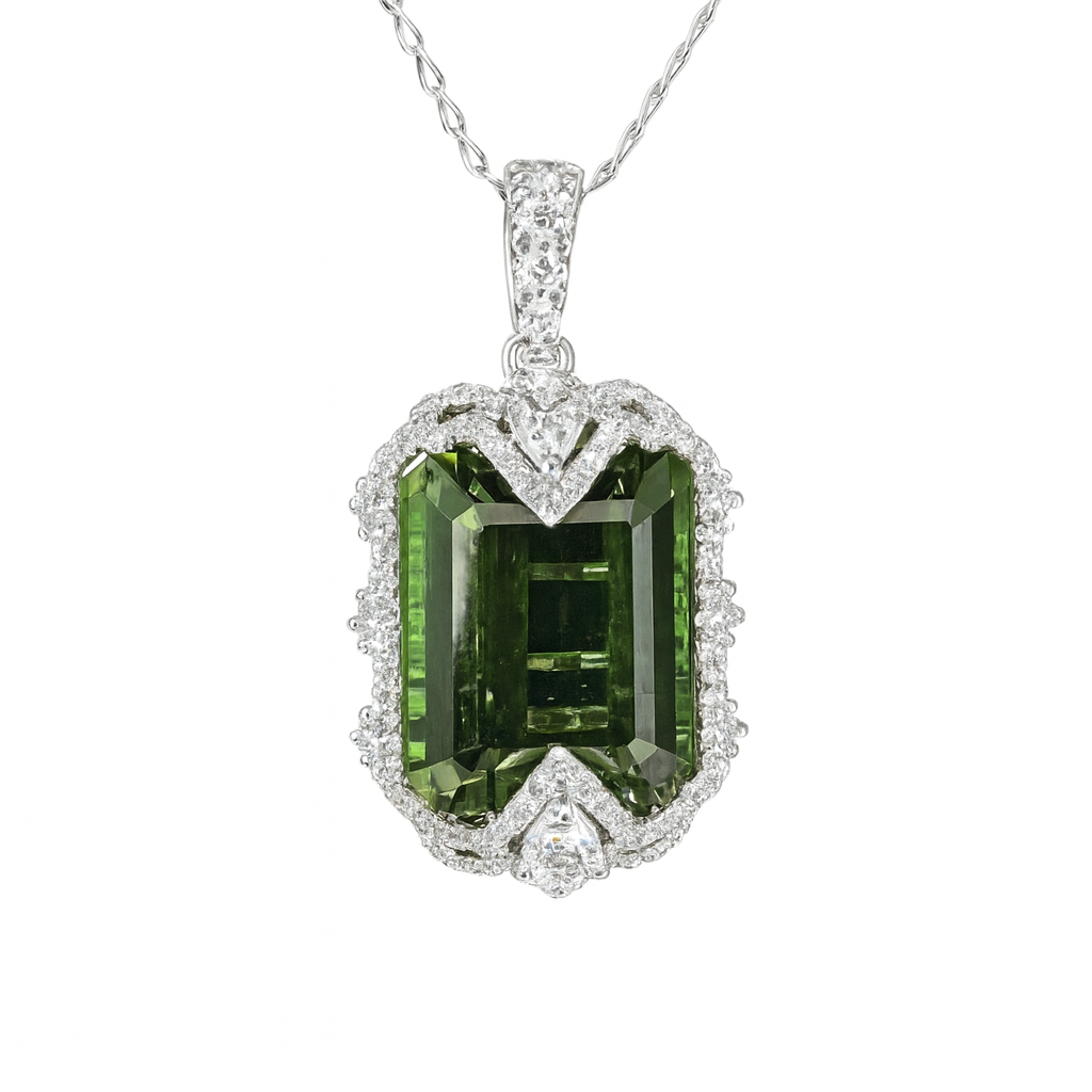 Handmade 18K White Gold Tourmaline Pendant, 9.48ct