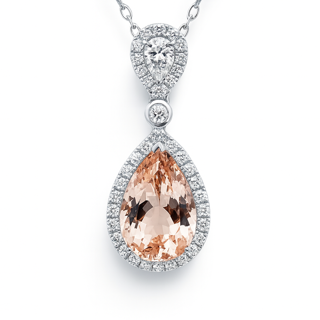 Handmade 18K White Gold Morganite Pendant, 8-9mm, 6.09ct