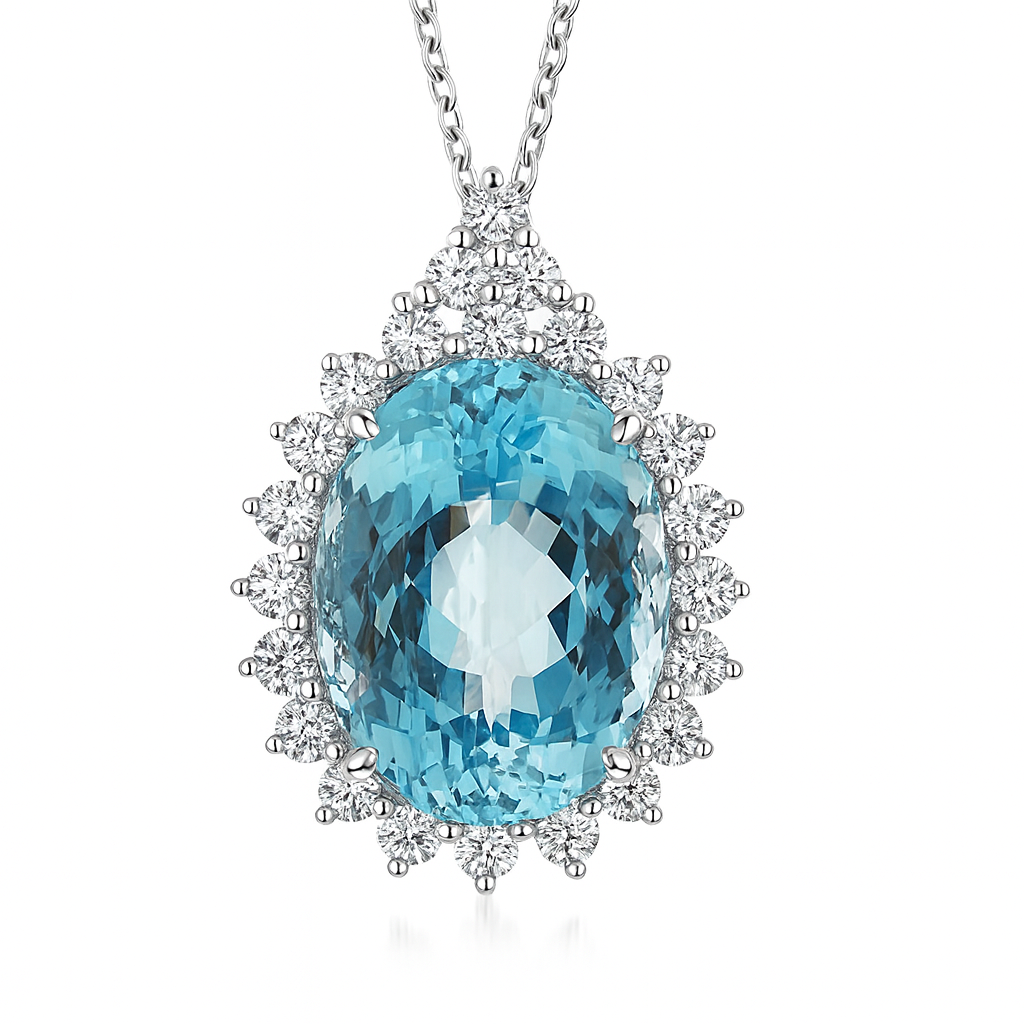 CP055885-AQ - Pendant 18KW/3.6G 1AQUA-11.34CT 25RD-1.07CT