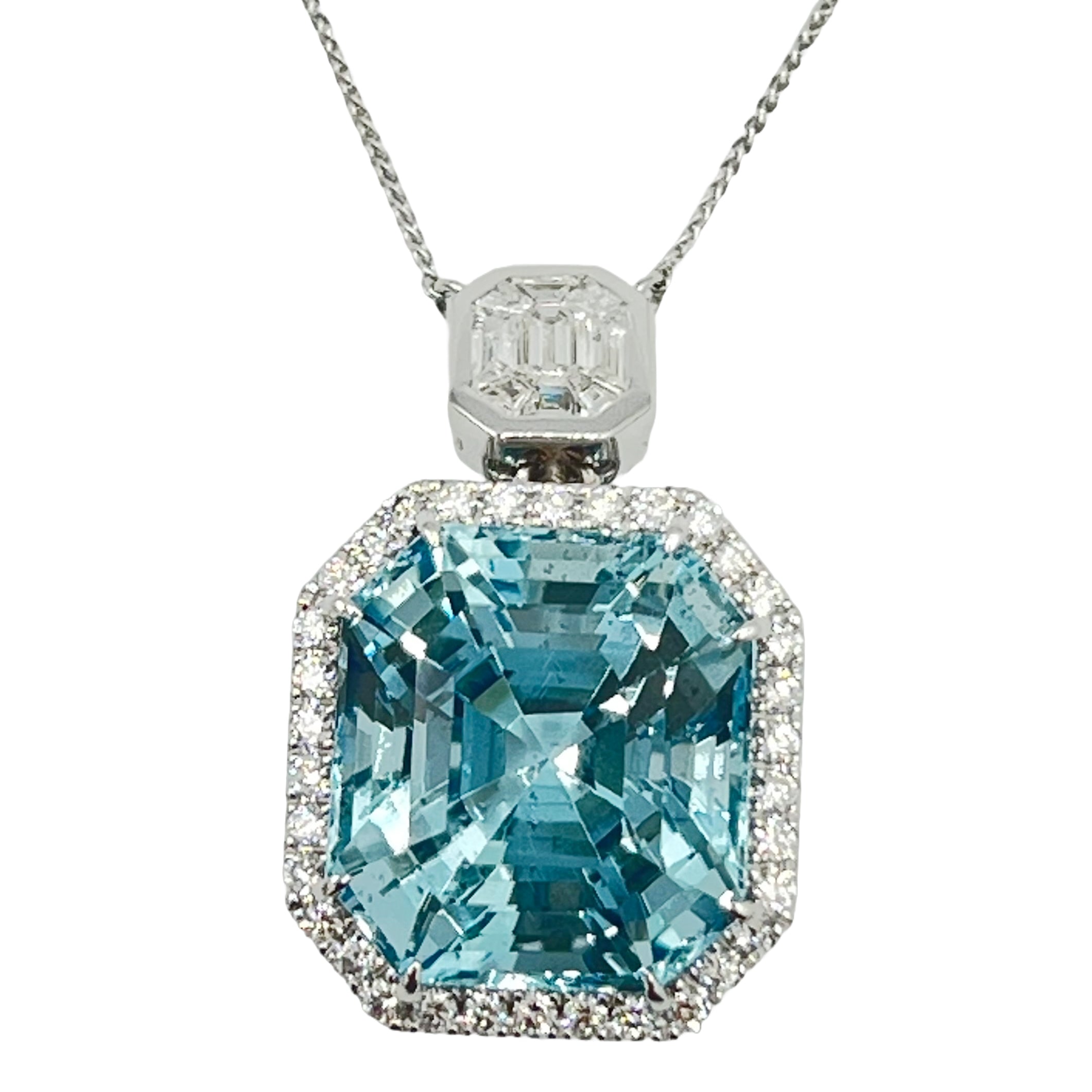 CP056042-A - Necklace 18KW/8.5G 1AQUA-23.55CT 34RD-0.64CT 9BD-0.5CT