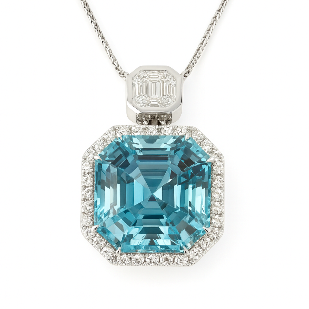 18K White Gold Aquamarine Diamond Necklace, 23.55ct