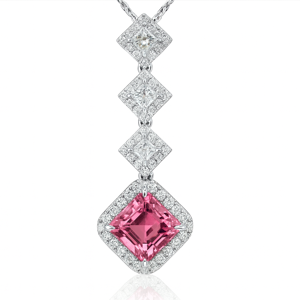 Handmade 18K White Gold Pink Tourmaline Pendant, 2.92ct