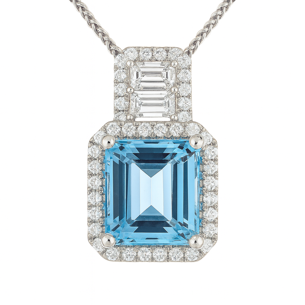 Handmade 18K White Gold Aquamarine Pendant, 5.56ct