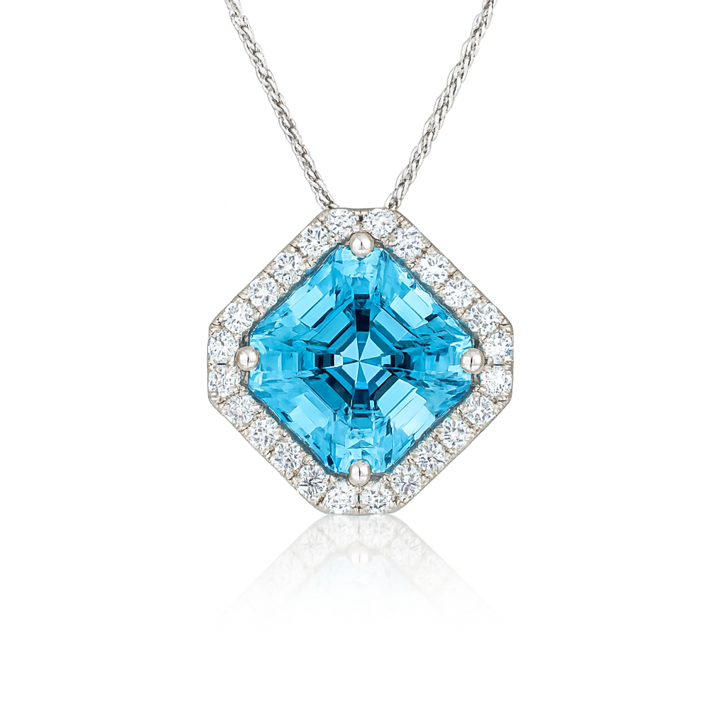 Handmade 18K White Gold Aquamarine Pendant, 5.3ct