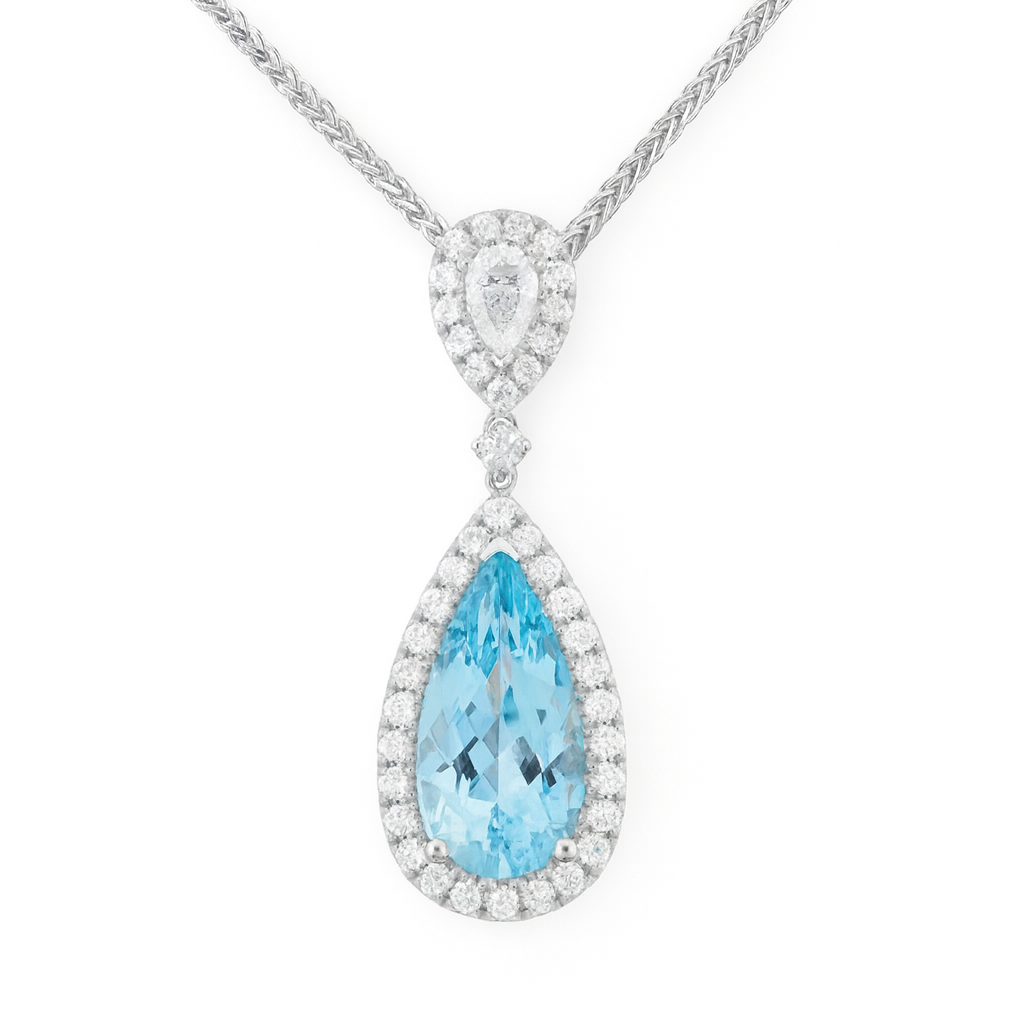 Handmade 18K White Gold Aquamarine Pendant, 8-9mm, 4.35ct