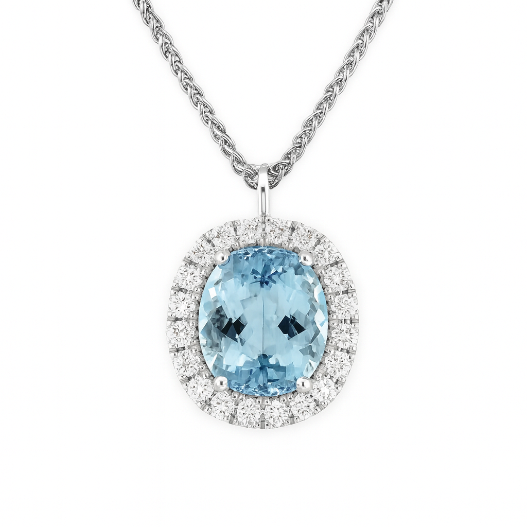 Handmade 18K White Gold Aquamarine Pendant, 7.97ct