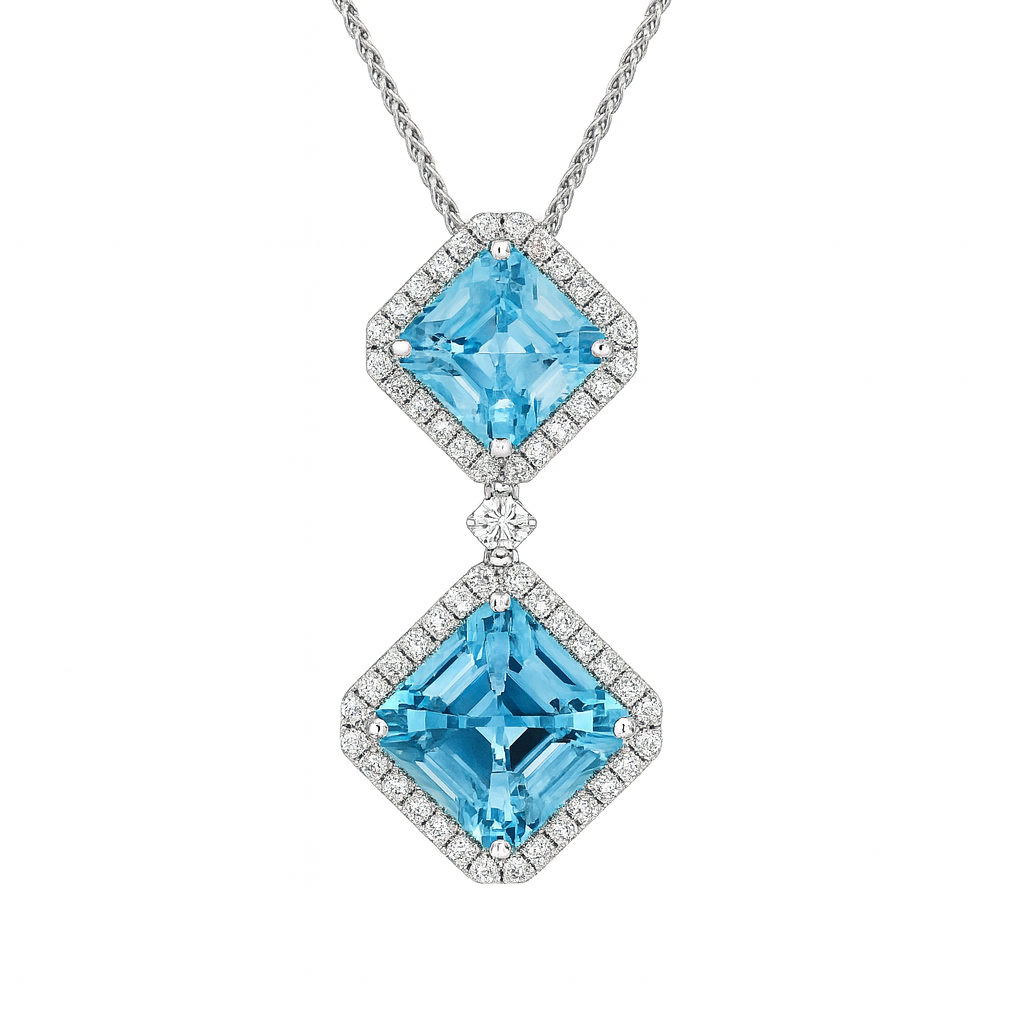 Handmade 18K White Gold Aquamarine Pendant, 11.2ct