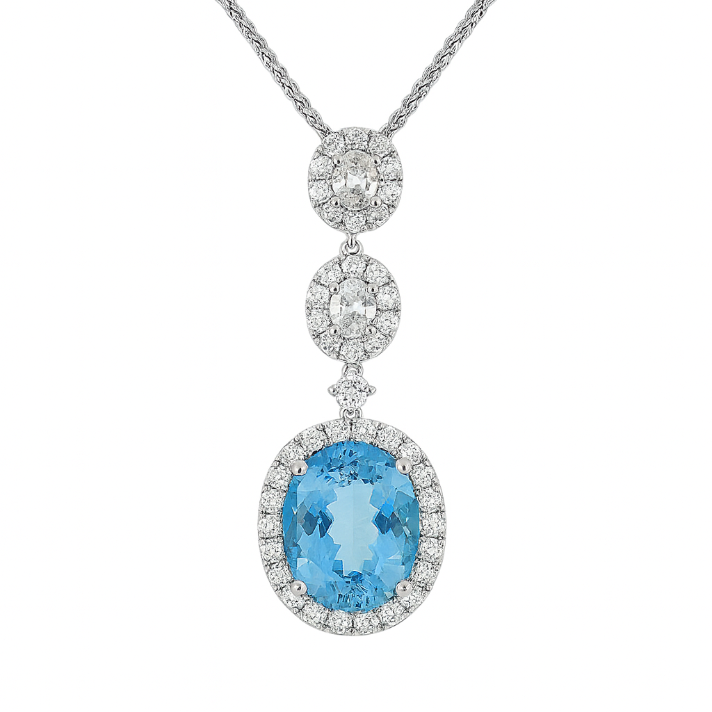 Handmade 18K White Gold Aquamarine Pendant, 4.60ct